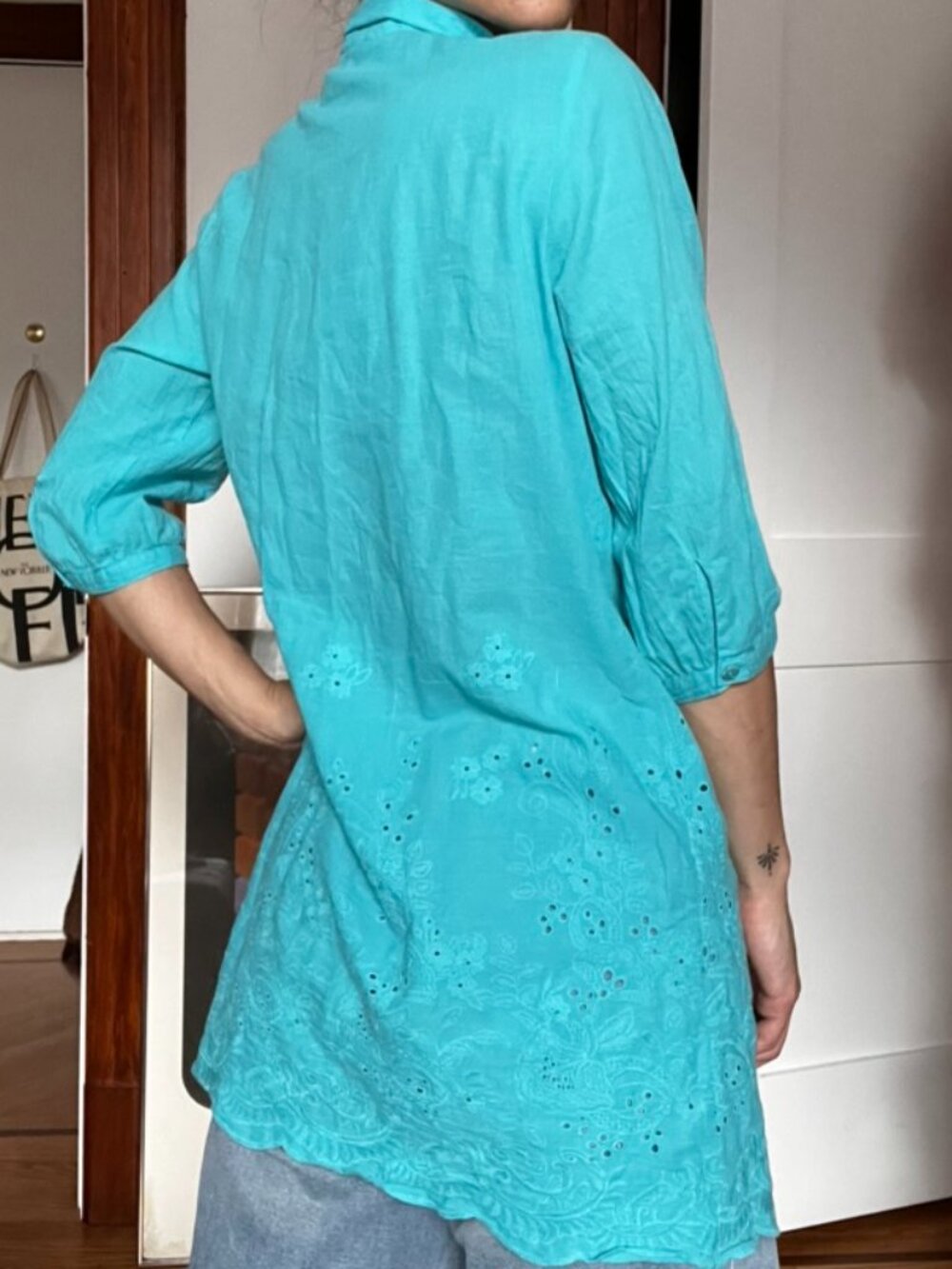 Long Blue Button Down Tunic - Picture 3 of 5
